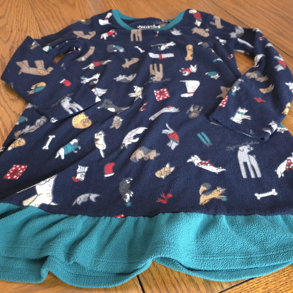 Kids Navy Dog Print‎ Nightgown with Teal Hem - Juvenile